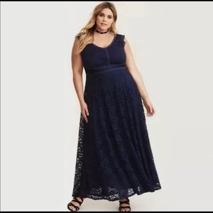 Torrid blue lace maxi dress. Size 5.